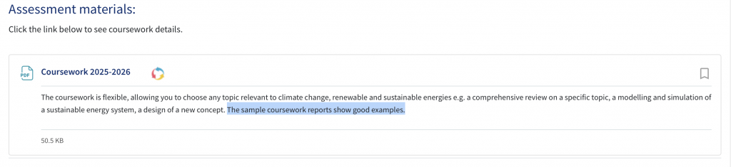 Screenshot of QMPlus assessment tab